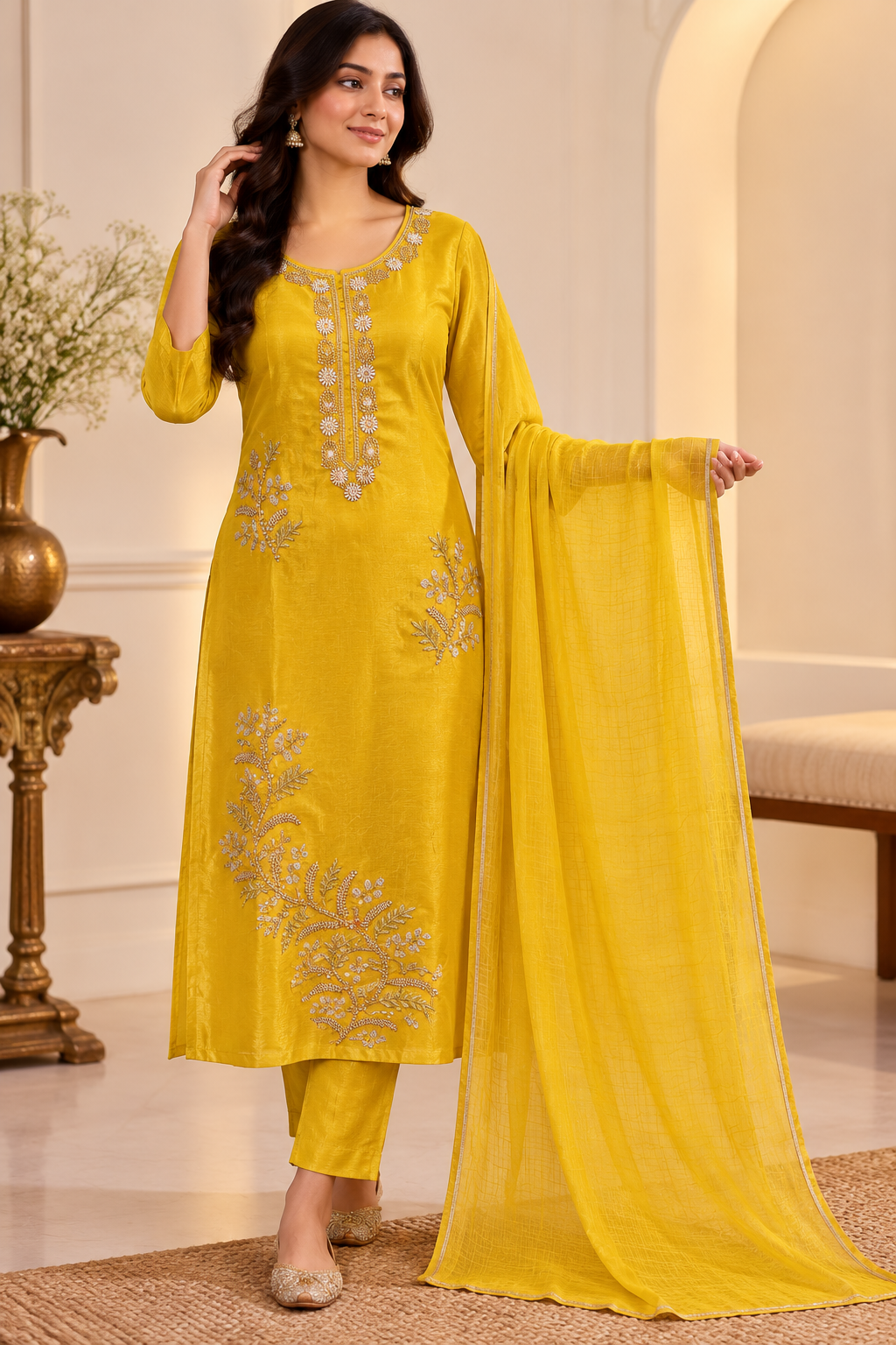 Sunshine Gold Embroidered Kurta Set