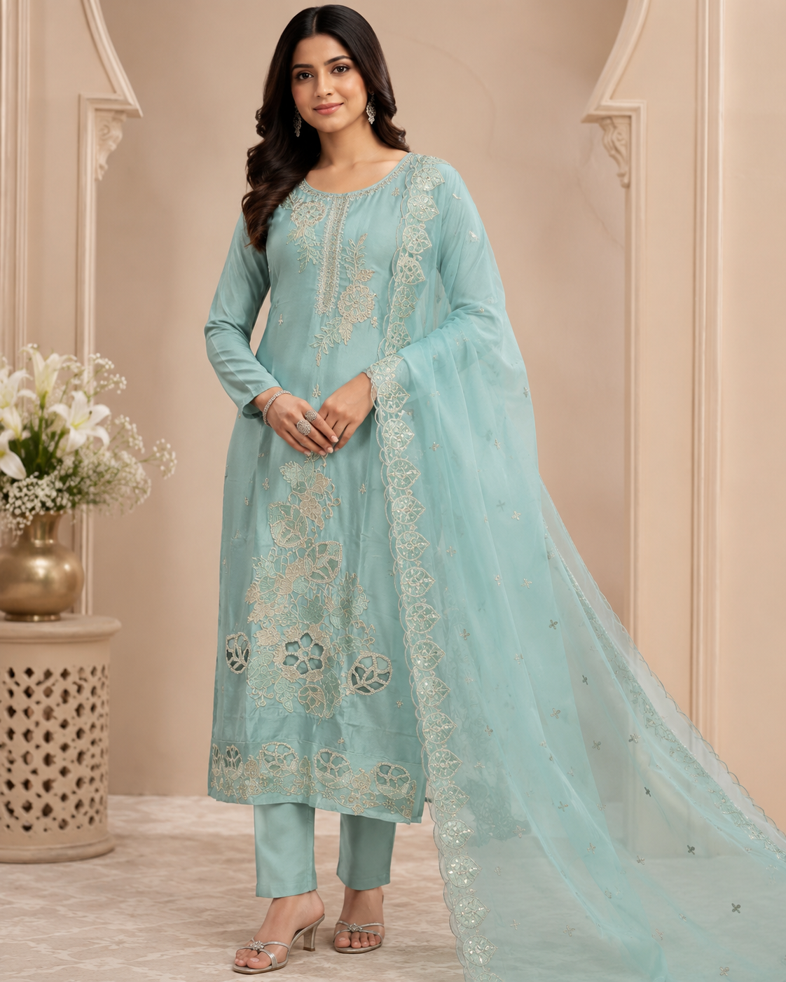 Aqua Elegance Embroidered Kurta Set