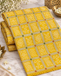 Mustard Yellow Bandhani Zari Check Fabric