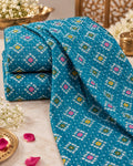 Teal Blue Bandhani Floral Butti Fabric