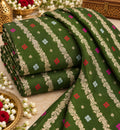 Bottle Green Multicolour Butti Zari Stripe Fabric