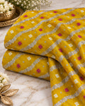 Mustard Yellow Multicolour Butti Zari Stripe Fabric
