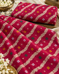 Rani Pink Multicolour Butti Zari Stripe Fabric