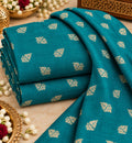 Turquoise Teal Gold Floral Butti Fabric