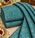 Peacock Teal Gold Paisley Brocade Fabric