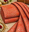 Vermilion Orange Paisley Floral Brocade Silk Fabric