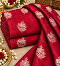 Ruby Red Floral Buti Jacquard Silk Fabric