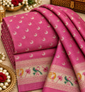 Rose Pink Crescent Buti Paithani Border Silk Fabric