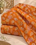 Burnt Orange Multicolour Floral Brocade Silk Fabric