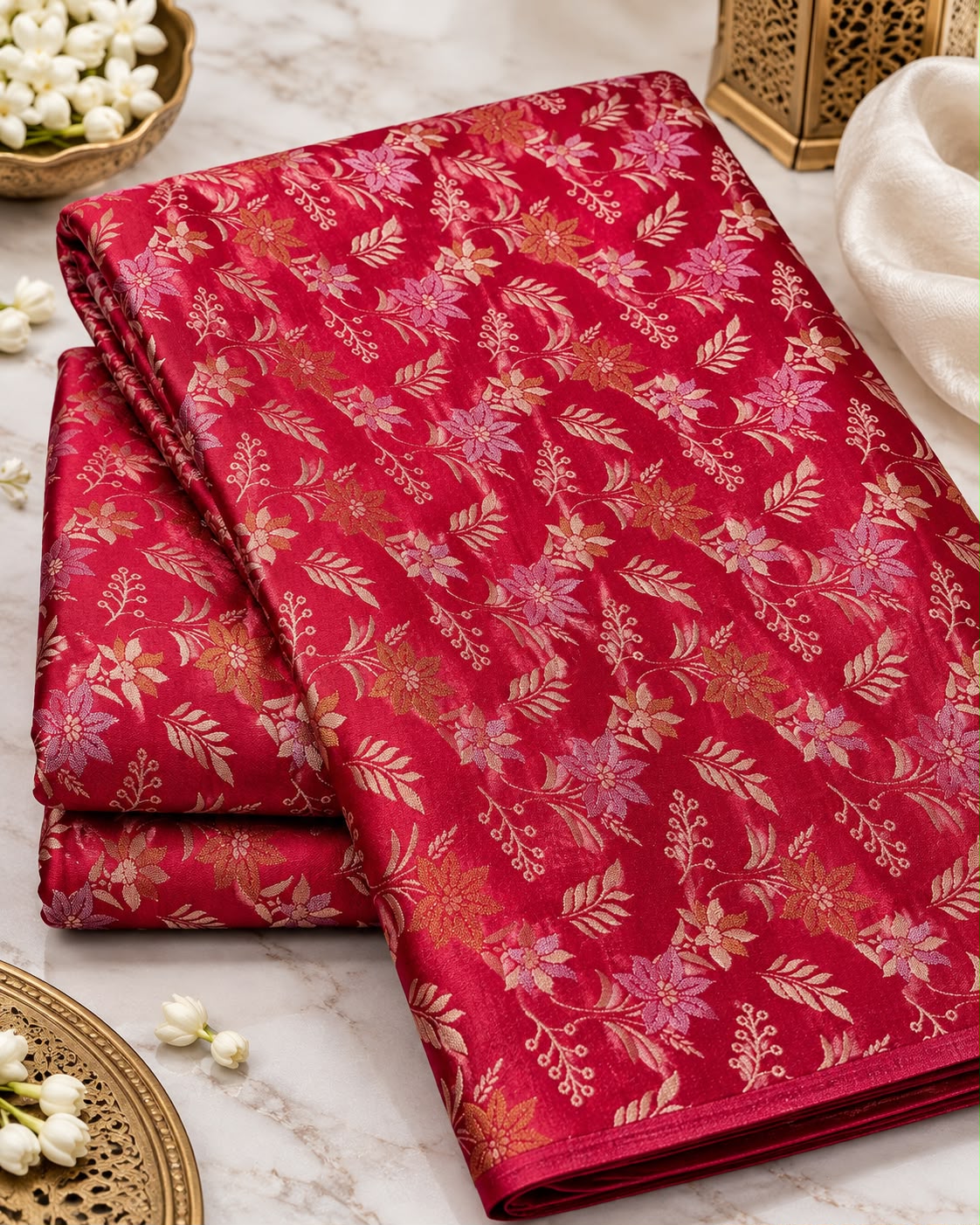 Ruby Red Floral Jacquard Fabric