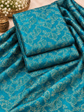 Peacock Teal All-Over Floral Brocade Silk Fabric