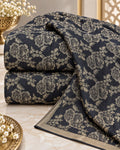 Midnight Black Gold Floral Brocade Silk Fabric