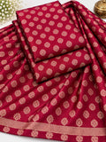 Crimson Red Gold Buti Brocade Silk Fabric