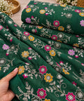 Emerald Green Floral Vine Embroidered Fabric