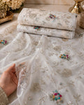 Pearl White Multicolor Floral Sequin Embroidered Organza