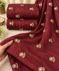 Wine Red Mirror Butti Embroidered Organza