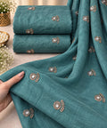 Teal Blue Mirror Butti Embroidered Organza