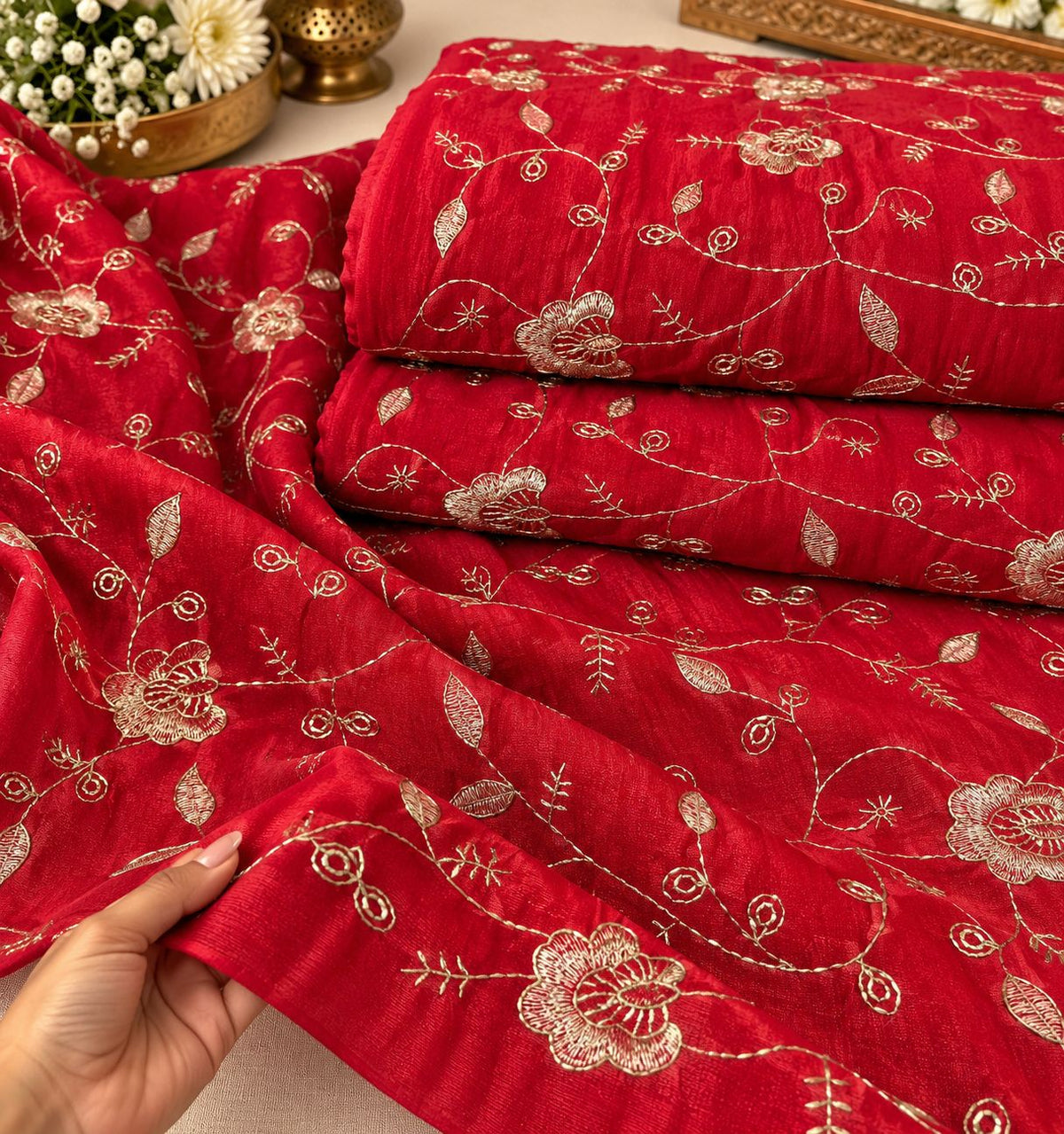 Black Multicolor Floral Sequin Embroidered Designer Fabric