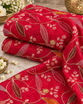 Ice Blue Multicolor Leaf Embroidered Designer Fabric