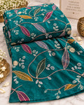 Bottle Green Metallic Floral Vine Embroidered Fabric