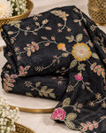 Mustard Gold Floral Vine Embroidered Designer Fabric