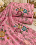 Royal Red Gold Floral Vine Embroidered Designer Fabric