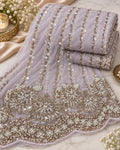 Mustard Yellow Pearl & Sequin Border Embellished Net