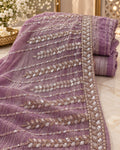 Mocha Taupe Linear Leaf Sequin Embroidered Net