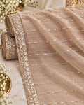 Champagne Beige Linear Sequin Border Net