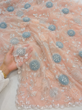 Peach Blossom 3D Floral Sequin Net Fabric