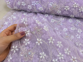 Lavender Pearl Blossom Embellished Net Fabric
