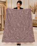 Royal Denim Blue 3D Floral Heavy Embellished Net Fabric