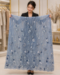 Dusty Blue Floral Sequin Embellished Net Fabric
