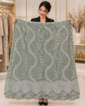 Sage Green Wave Embellished Designer Net Fabric