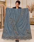 Dusty Blue Wave Sequin Embellished Designer Net Fabric