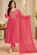 Rose Bloom Embroidered Flared Kurta Set