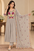 Grey Garden Floral Embroidered Anarkali Set
