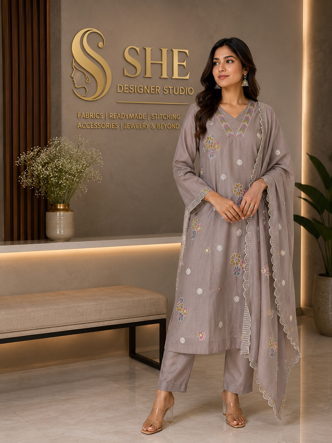 Mint Blossom Embroidered Anarkali Set