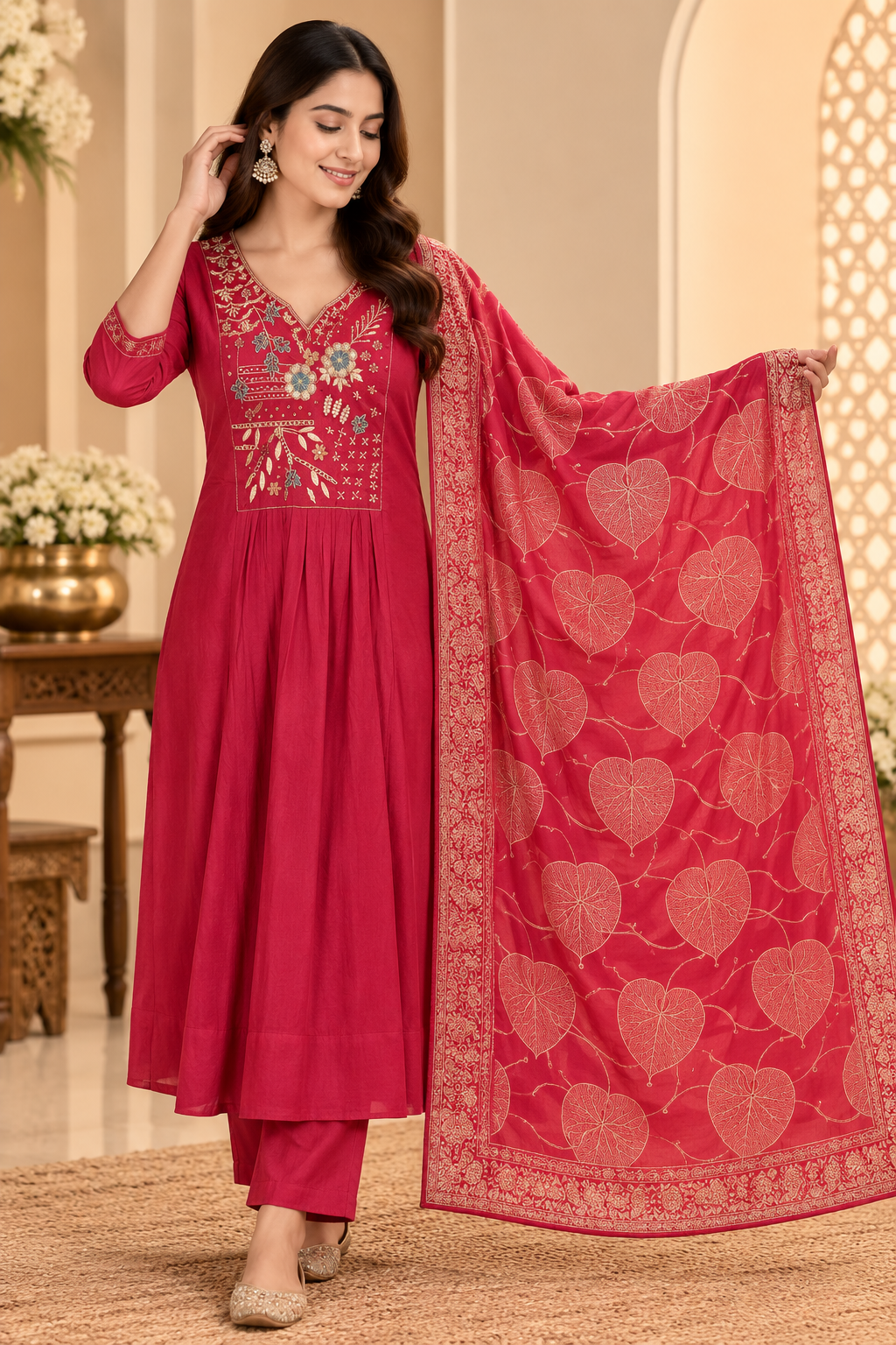 Ruby Botanical Embroidered Kurta Set