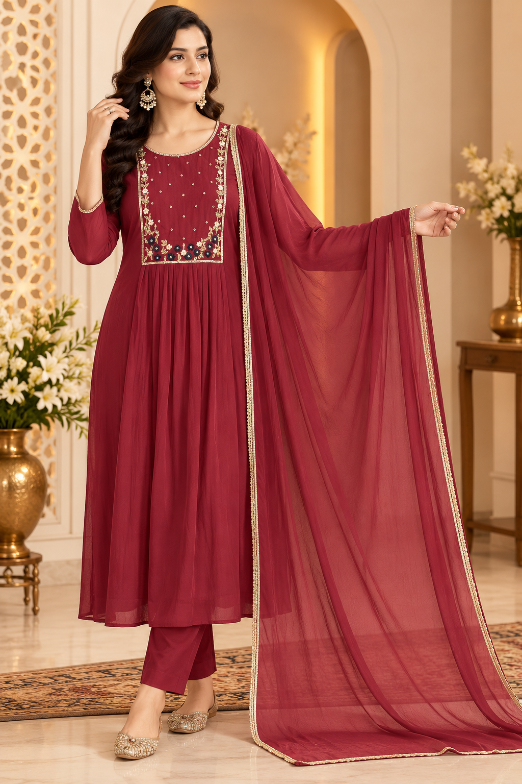 Crimson Grace Embroidered Anarkali Kurta Set