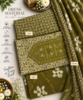 Olive Heritage Embroidered Cotton Dress Material Set