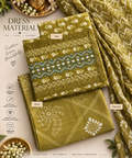 Olive Heritage Embellished Dress Material Set