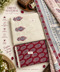 Ivory Ruby Paisley Embroidered Cotton Dress Material Set