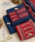 Navy Blue Red Ajrakh Inspired 3-Piece Dress Material