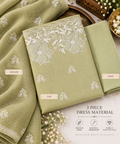 Sage Green White Embroidered 3-Piece Dress Material