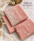 Peach White Embroidered 3-Piece Dress Material