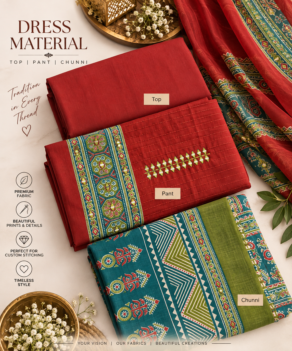 Rust Heritage Printed 3-Piece Dress Material
