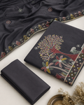 Charcoal Tree of Life Embroidered Dress Material