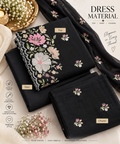 Black Floral Scallop Embroidered Dress Material