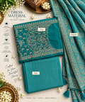 Teal Blue Embroidered Cotton Dress Material